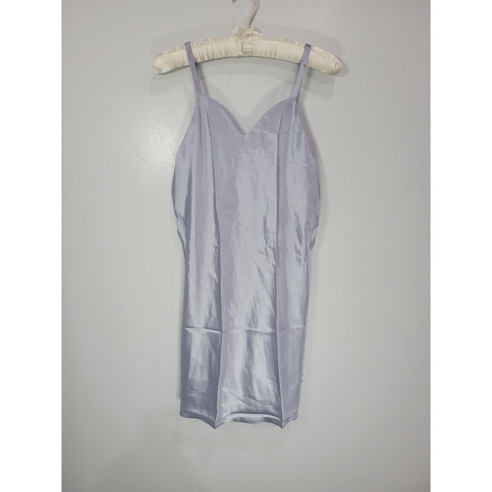 La Plume Intimates Periwinkle Blue Satin Chemise Low Back Nightgown Medium Vtg